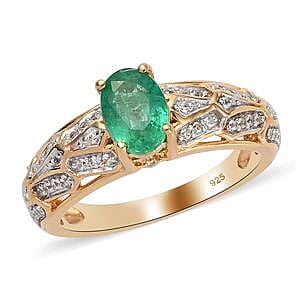 Kagem Kagem Zambian Emerald and White Zircon 1.02 ctw Fancy Ring in Vermeil Yellow Gold Over Sterling Silver (Size 6.5)