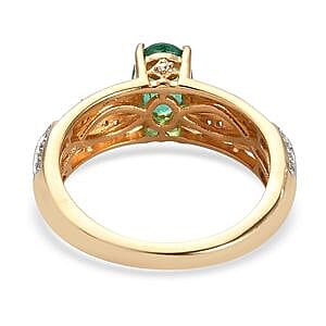 Kagem Kagem Zambian Emerald and White Zircon 1.02 ctw Fancy Ring in Vermeil Yellow Gold Over Sterling Silver (Size 6.5)