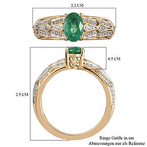 Kagem Kagem Zambian Emerald and White Zircon 1.02 ctw Fancy Ring in Vermeil Yellow Gold Over Sterling Silver (Size 6.5)