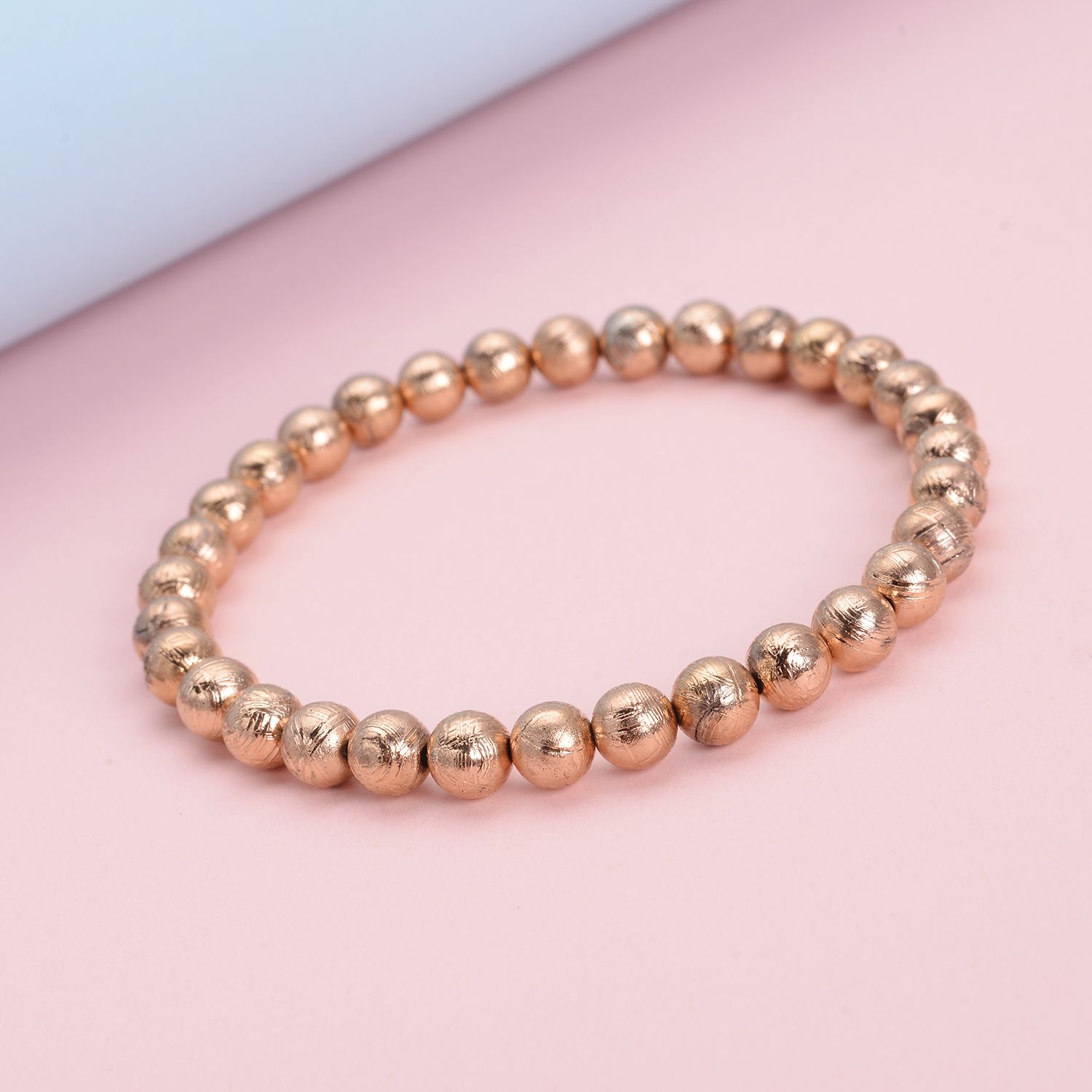 Rose Gold Color Marvelous Meteorite Beaded Stretch Bracelet 25.25 ctw
