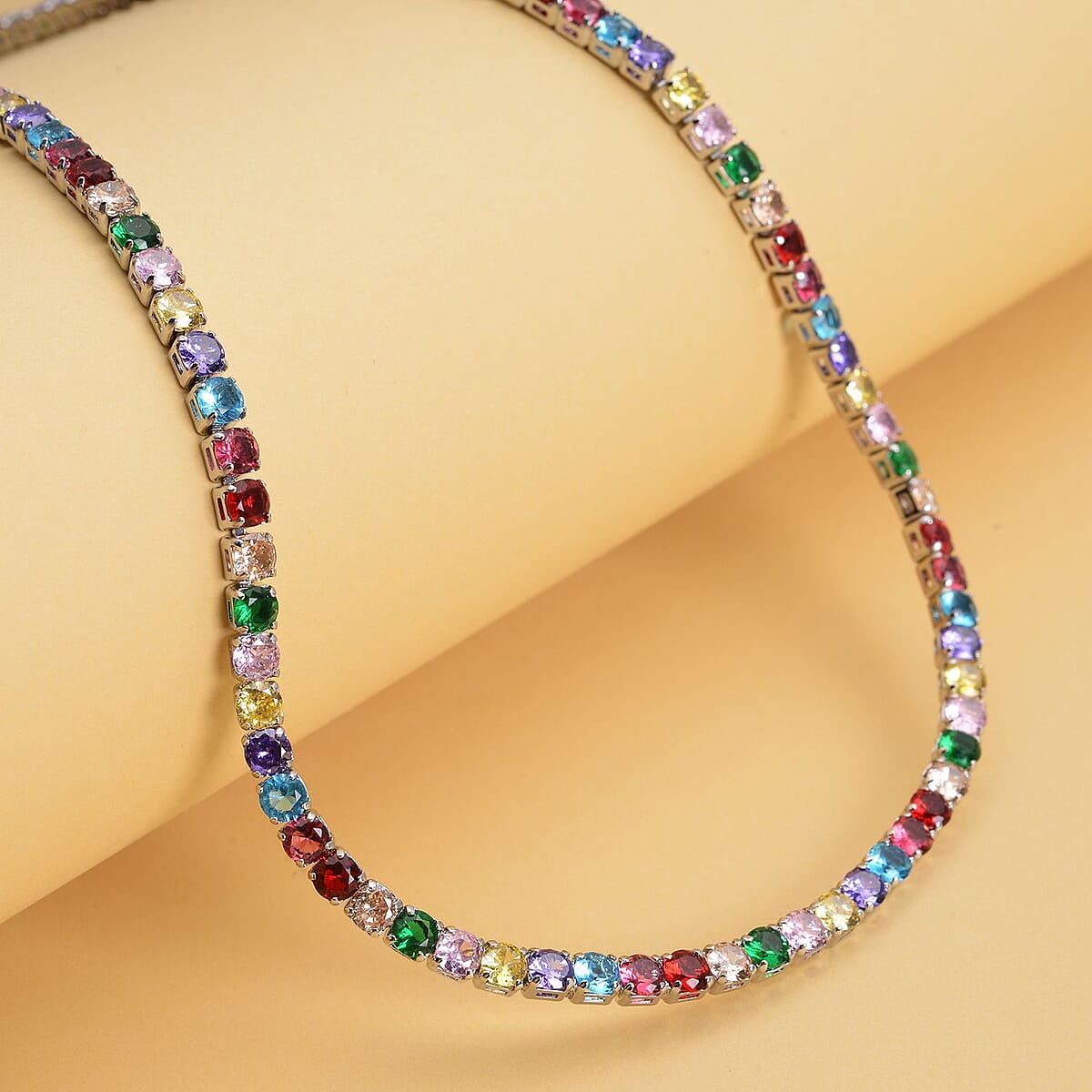 Simulated Multi Color Diamond Tennis Necklace 18 Inches in Silvertone 53.00 ctw image number 1