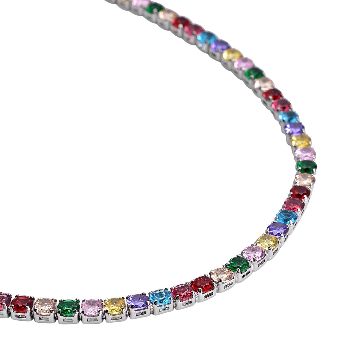 Simulated Multi Color Diamond Tennis Necklace 18 Inches in Silvertone 53.00 ctw image number 2