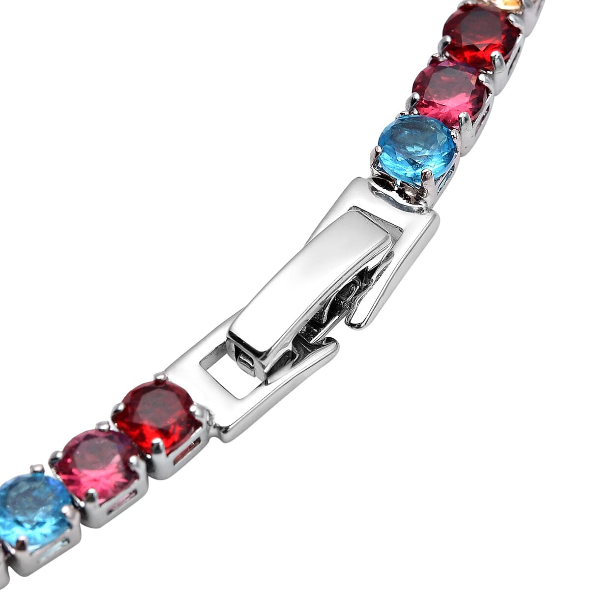 Simulated Multi Color Diamond Tennis Necklace 18 Inches in Silvertone 53.00 ctw image number 3