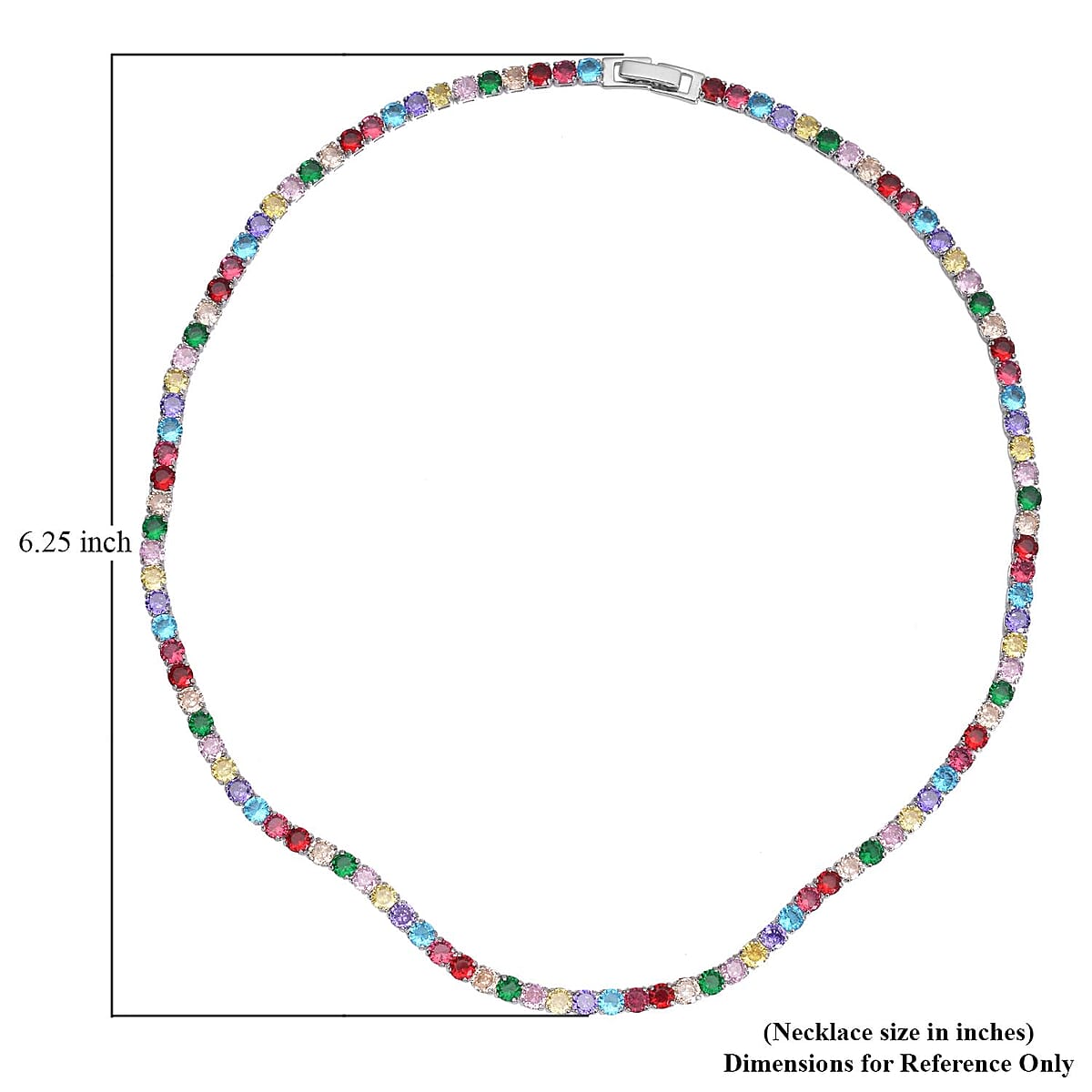 Simulated Multi Color Diamond Tennis Necklace 18 Inches in Silvertone 53.00 ctw image number 4
