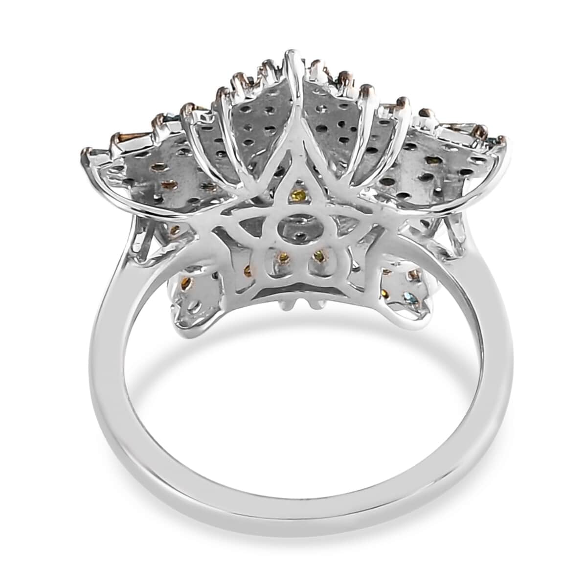 Multi Diamond Star Ring in Rhodium and Platinum Over Sterling Silver (Size 7.0) 1.00 ctw image number 4