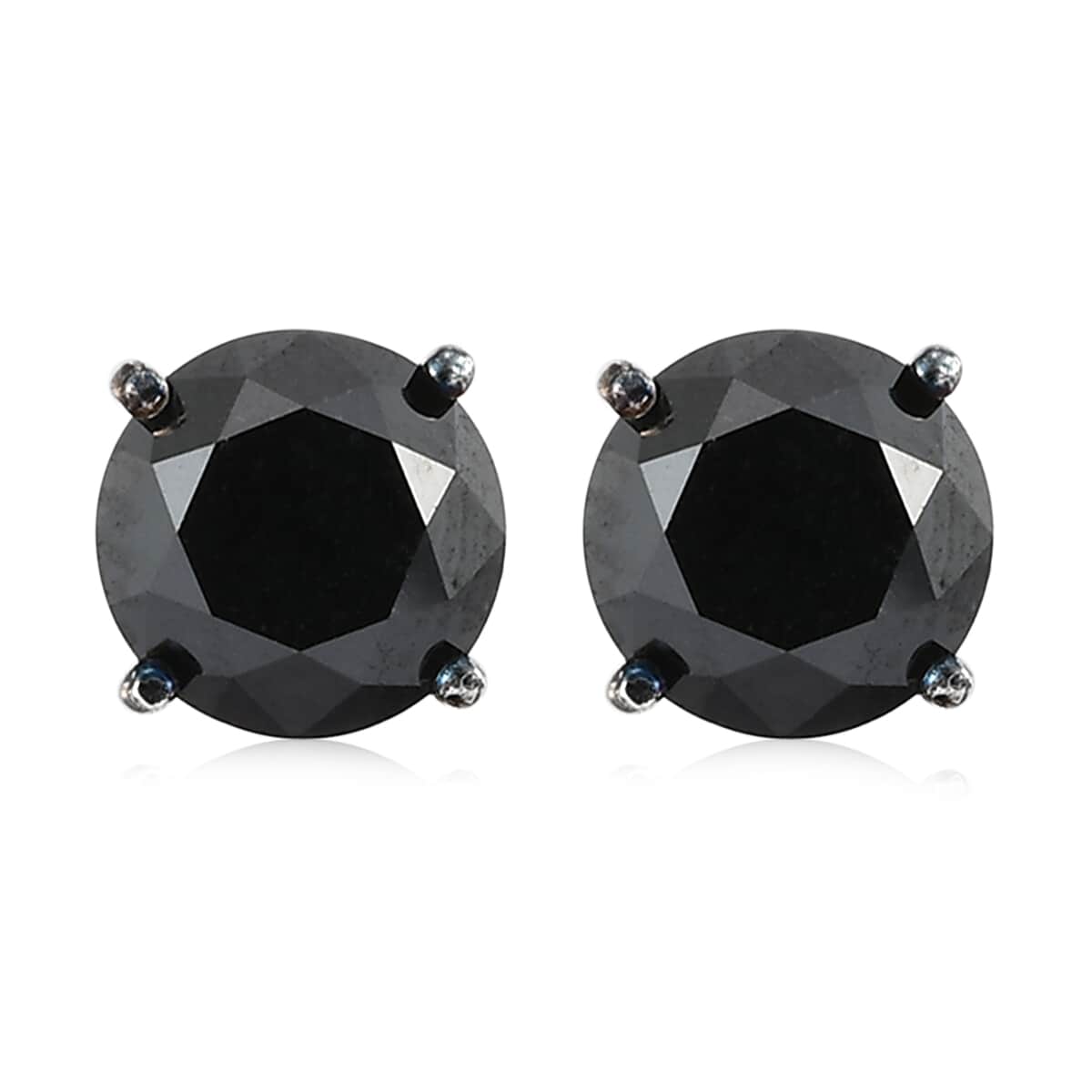 Black Diamond Solitaire Stud Earrings in Platinum Over Sterling Silver 2.00 ctw image number 0