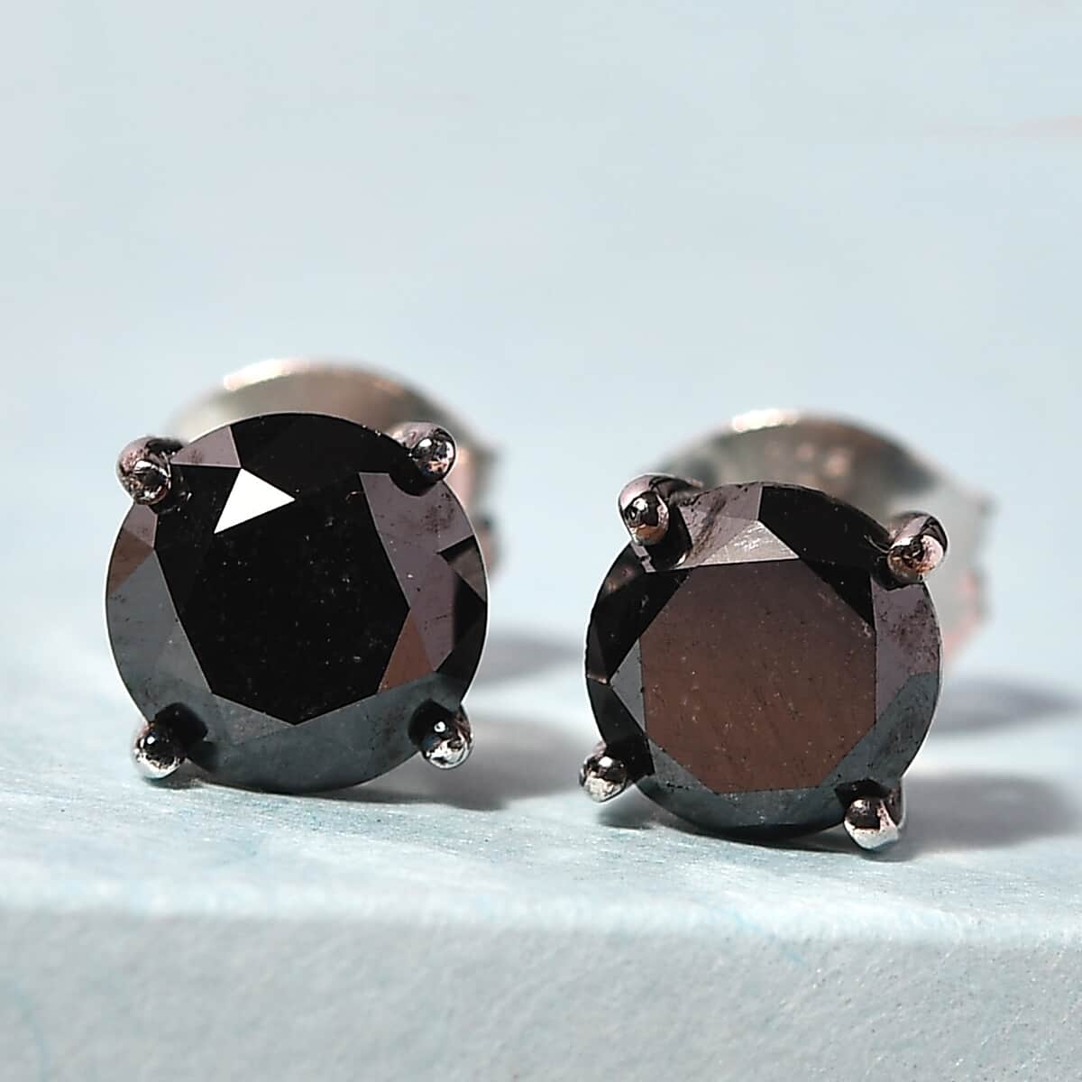Black Diamond Solitaire Stud Earrings in Platinum Over Sterling Silver 2.00 ctw image number 1