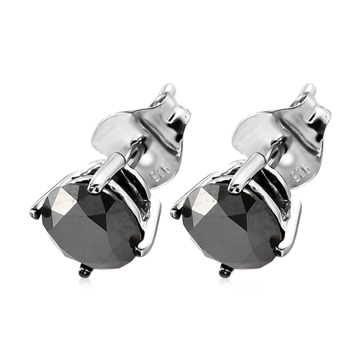 Black Diamond Solitaire Stud Earrings in Platinum Over Sterling Silver 2.00 ctw image number 3