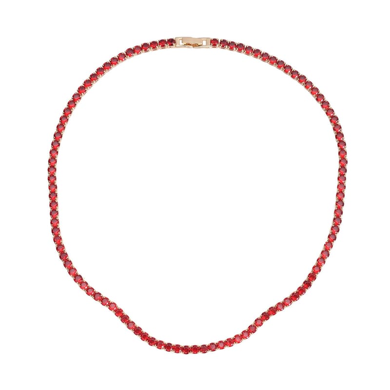 Simulated Red Diamond Necklace 18 Inches in Goldtone