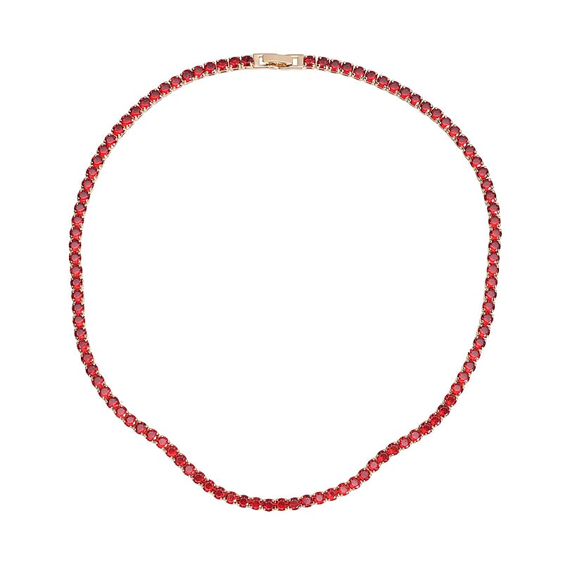 Simulated Red Diamond Necklace 18 Inches in Goldtone