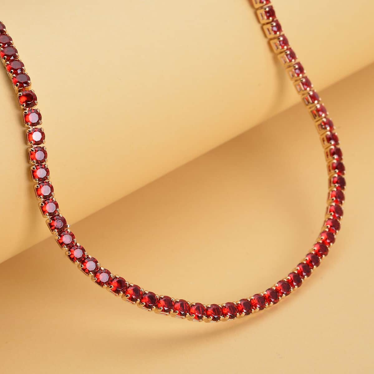 Simulated Red Diamond Necklace 18 Inches in Goldtone 53.00 ctw image number 1