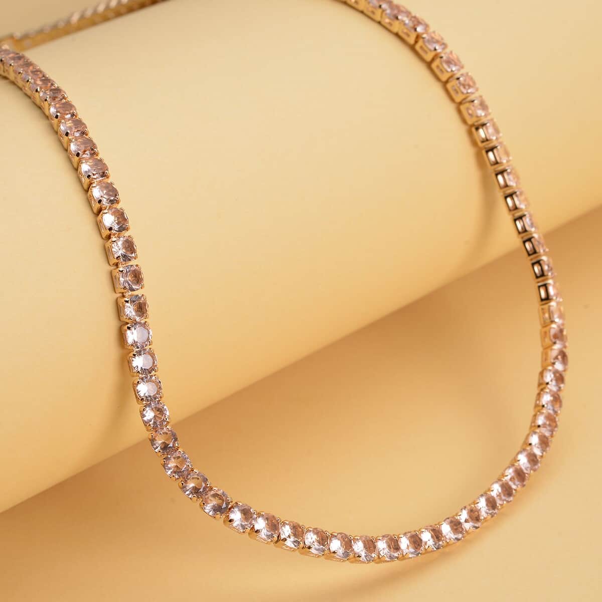 Simulated Champagne Diamond Tennis Necklace 18 Inches in Goldtone 53.00 ctw image number 1