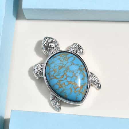 Mojave Blue Turquoise Turtle Pendant in Platinum Over Copper with Magnet 11.15 ctw image number 1