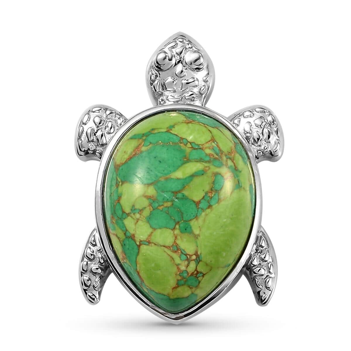 Mojave Green Turquoise Turtle Pendant in Platinum Over Copper with Magnet 14.85 ctw image number 0