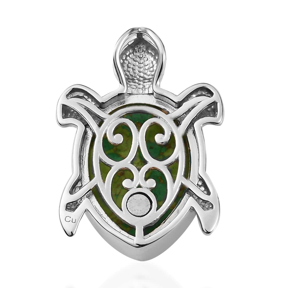 Mojave Green Turquoise Turtle Pendant in Platinum Over Copper with Magnet 14.85 ctw image number 3