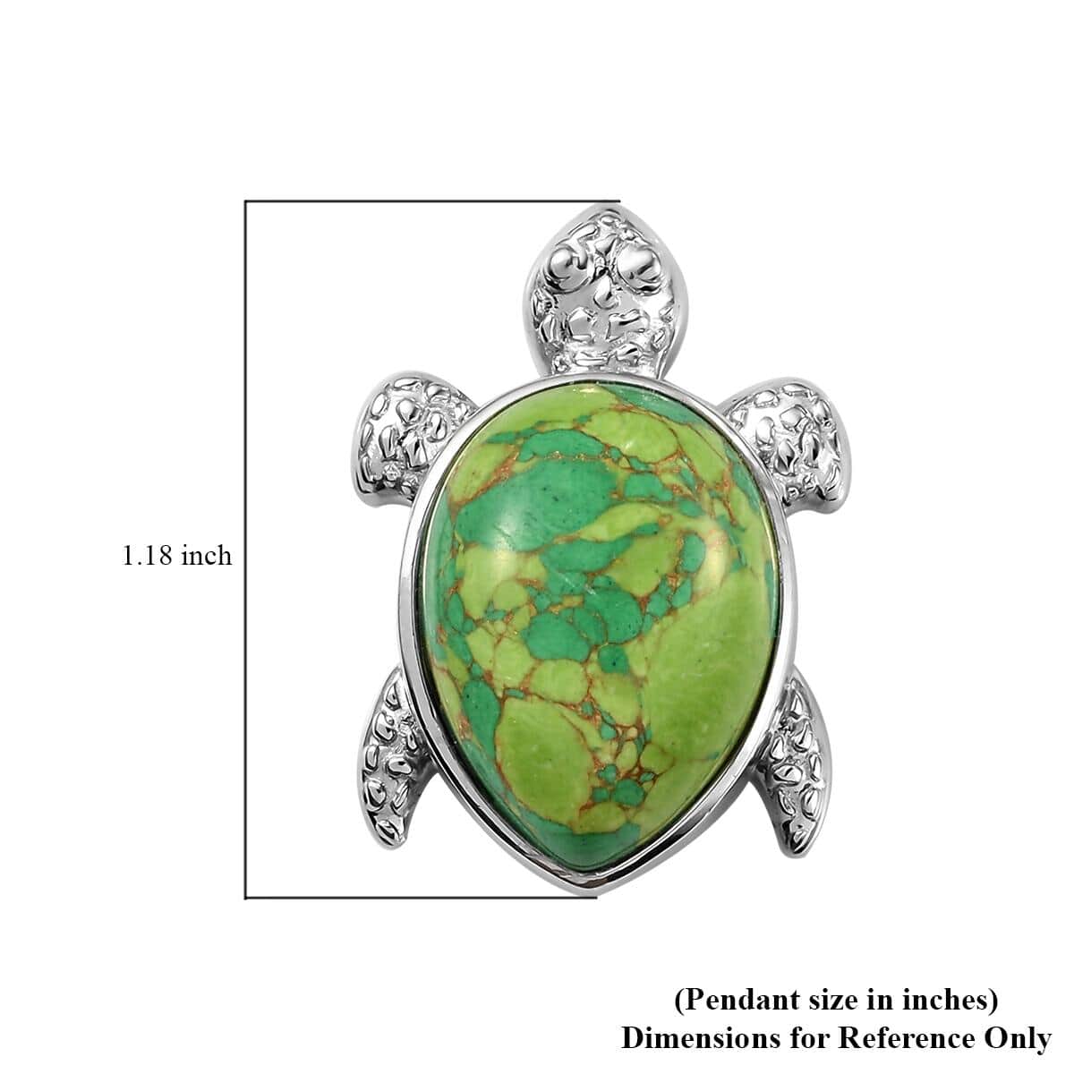 Mojave Green Turquoise Turtle Pendant in Platinum Over Copper with Magnet 14.85 ctw image number 4