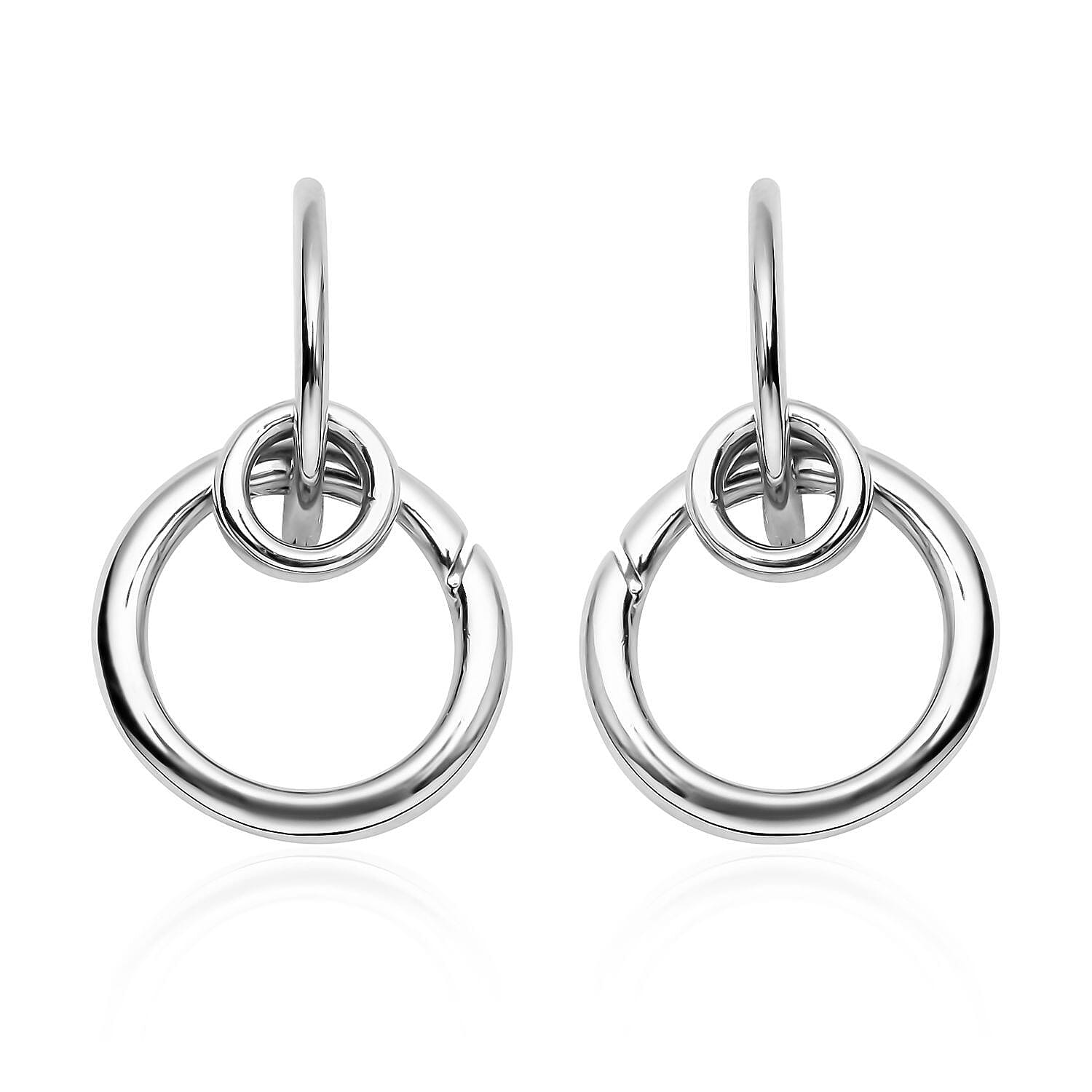 Rhodium Over Sterling Silver Interchangeable Circle Charm Enhancer Hoop Earrings 4.75 Grams
