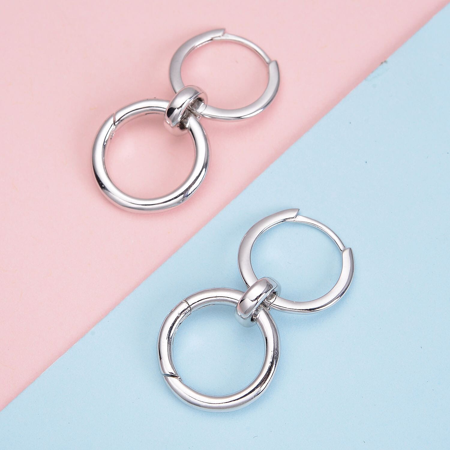 Rhodium Over Sterling Silver Interchangeable Circle Charm Enhancer Hoop Earrings 4.75 Grams
