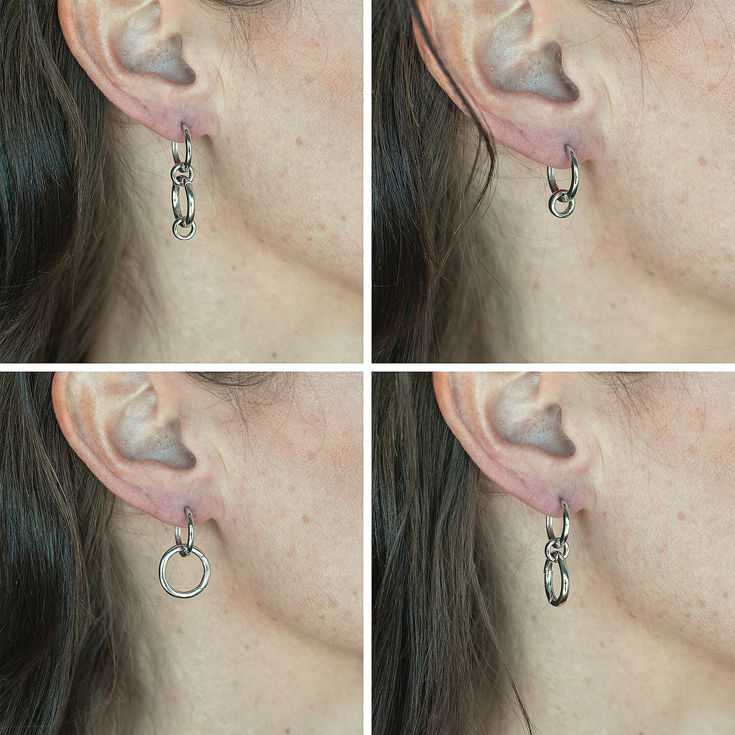 Rhodium Over Sterling Silver Interchangeable Circle Charm Enhancer Hoop Earrings 4.75 Grams