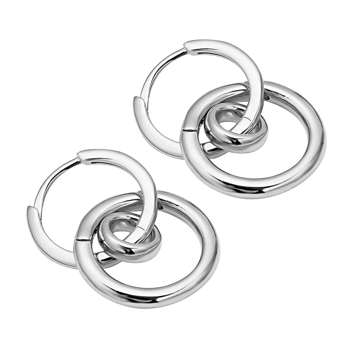Rhodium Over Sterling Silver Interchangeable Circle Charm Enhancer Hoop Earrings 4.75 Grams