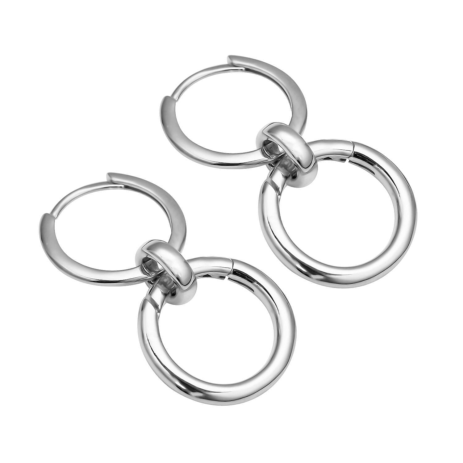 Rhodium Over Sterling Silver Interchangeable Circle Charm Enhancer Hoop Earrings 4.75 Grams