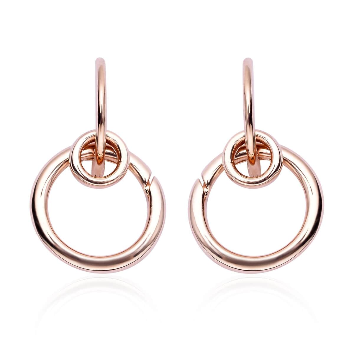 14K Rose Gold Over Sterling Silver Interchangeable Circle Charm Enhancer Hoop Earrings 4.80 Grams image number 0