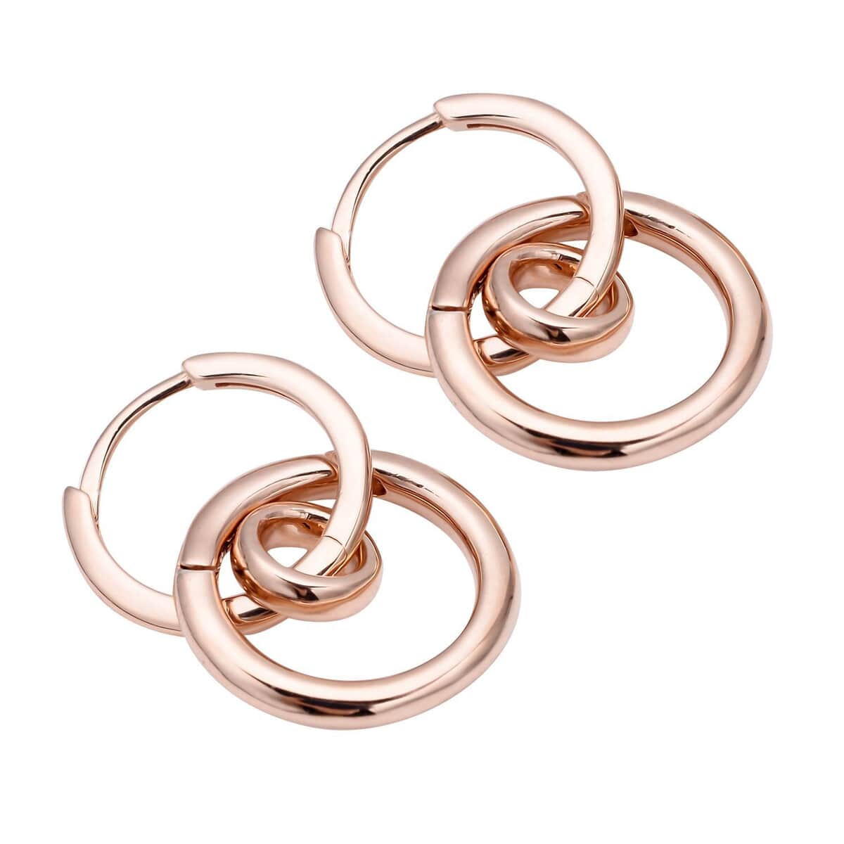 14K Rose Gold Over Sterling Silver Interchangeable Circle Charm Enhancer Hoop Earrings 4.80 Grams image number 3