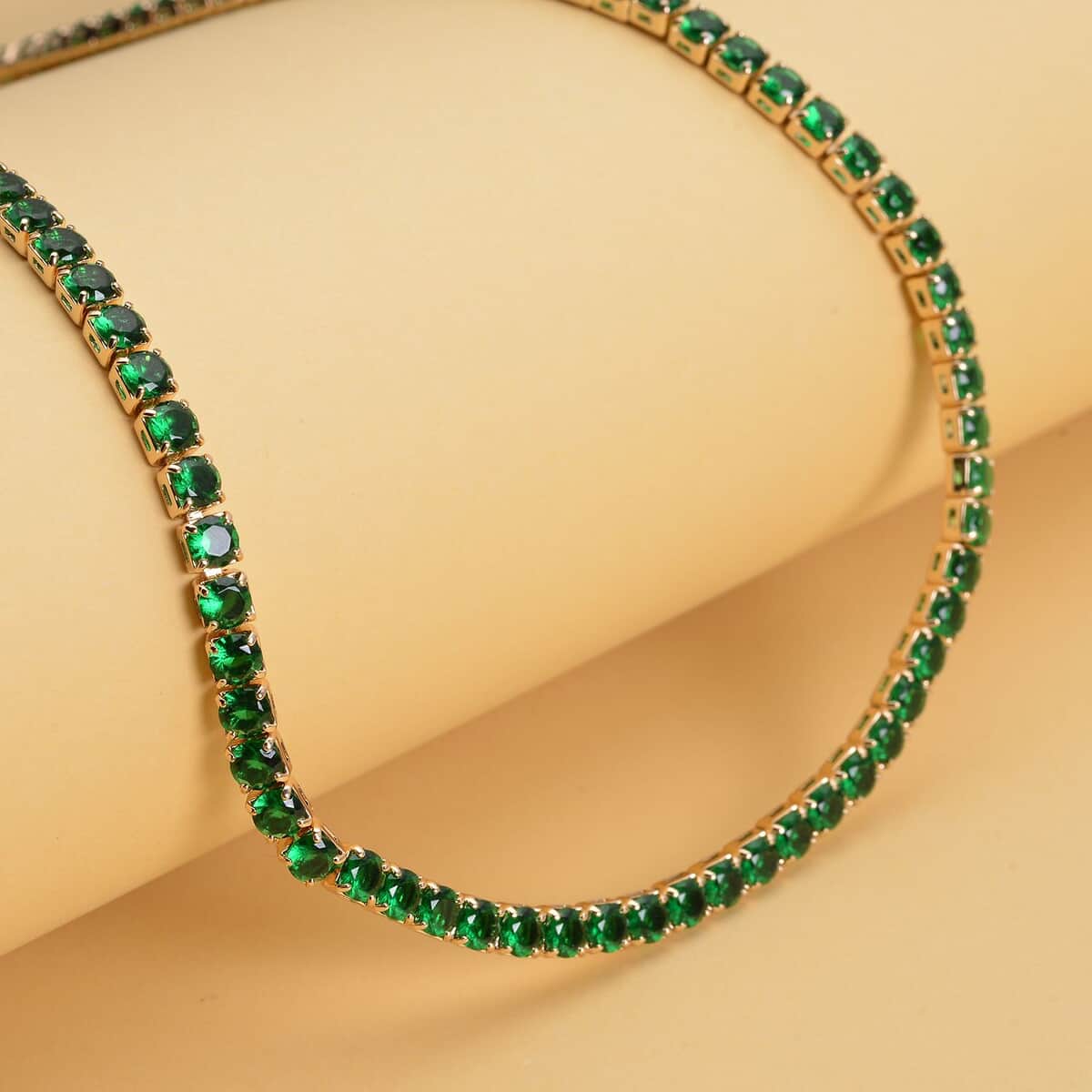 Simulated Emerald Tennis Necklace 18 Inches in Goldtone 53.00 ctw image number 1