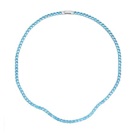 Simulated Blue Topaz Tennis Necklace 18 Inches in Silvertone 53.00 ctw image number 0