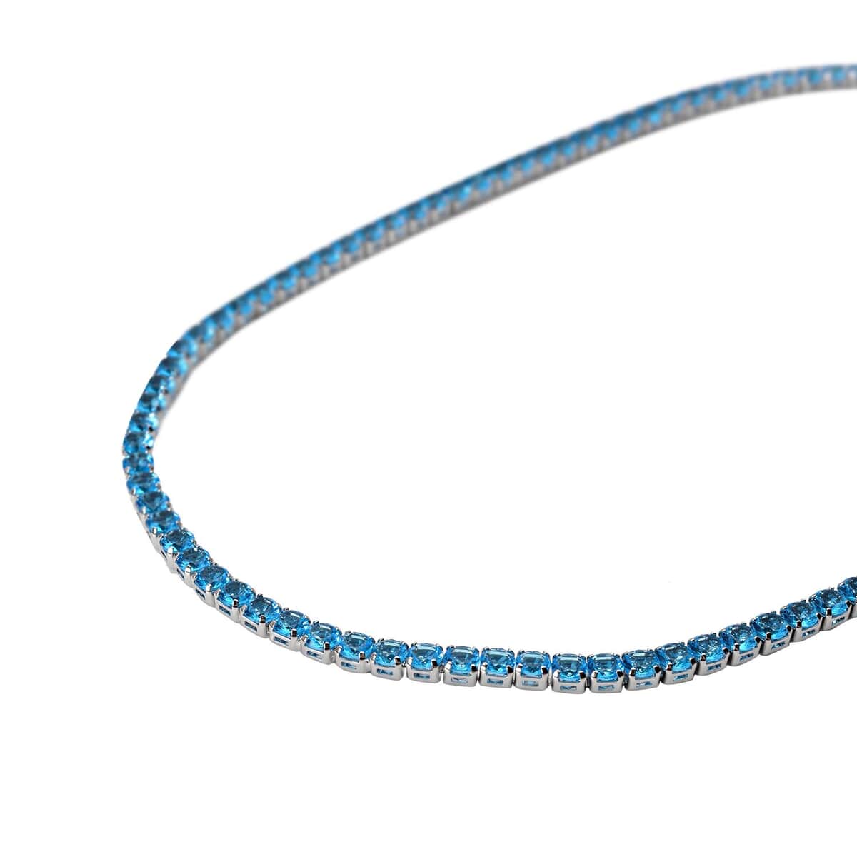 Simulated Blue Topaz Tennis Necklace 18 Inches in Silvertone 53.00 ctw image number 2