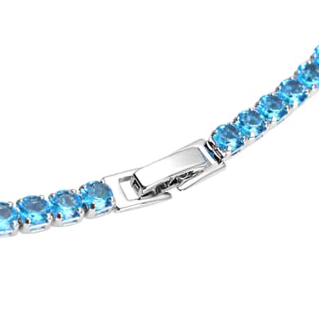 Simulated Blue Topaz Tennis Necklace 18 Inches in Silvertone 53.00 ctw image number 3
