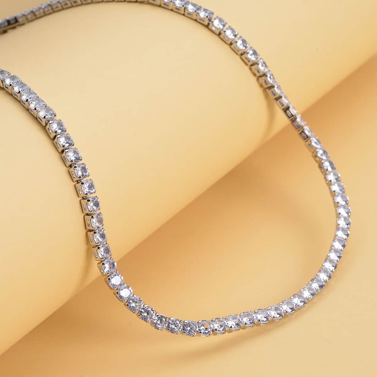 Simulated Diamond Necklace 18 Inches in Silvertone 53.00 ctw image number 1