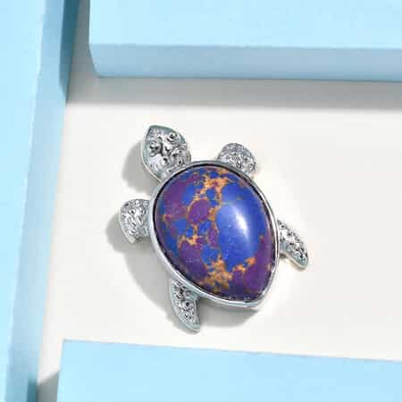 Mojave Purple Turquoise Turtle Pendant in Platinum Over Copper with Magnet 11.50 ctw image number 1