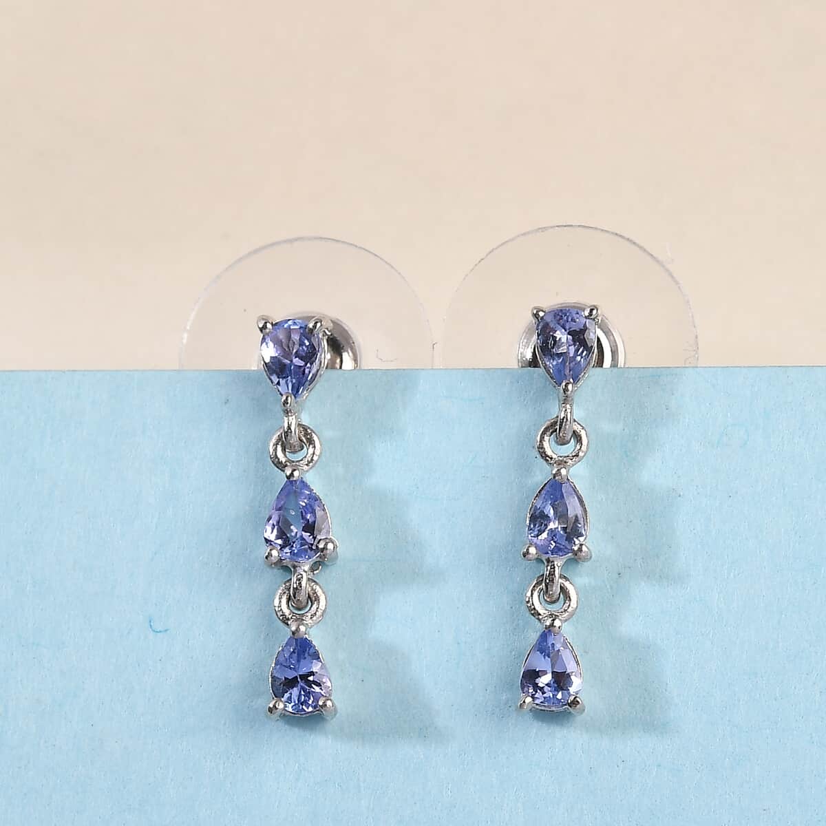 Tanzanite Earrings in Platinum Over Sterling Silver 0.85 ctw image number 1