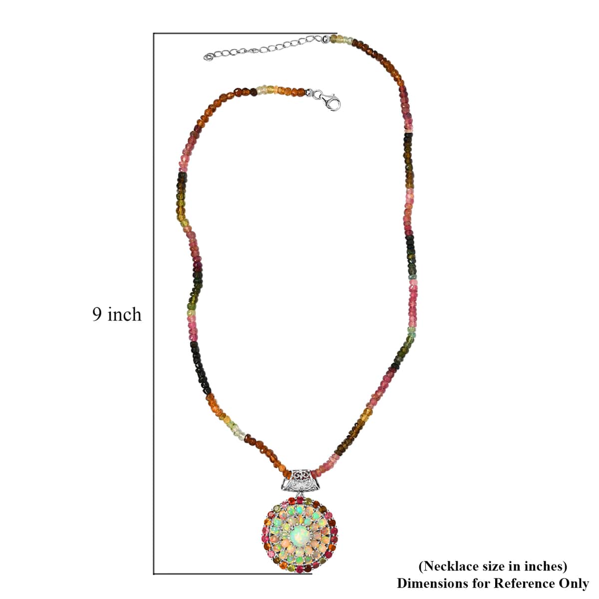 Premium Ethiopian Welo Opal Necklace , Platinum Over Sterling Silver Necklace , Opal Cocktail Pendant, Multi Tourmaline Bead Necklace , 20 Inch Necklace 67.30 ctw image number 5