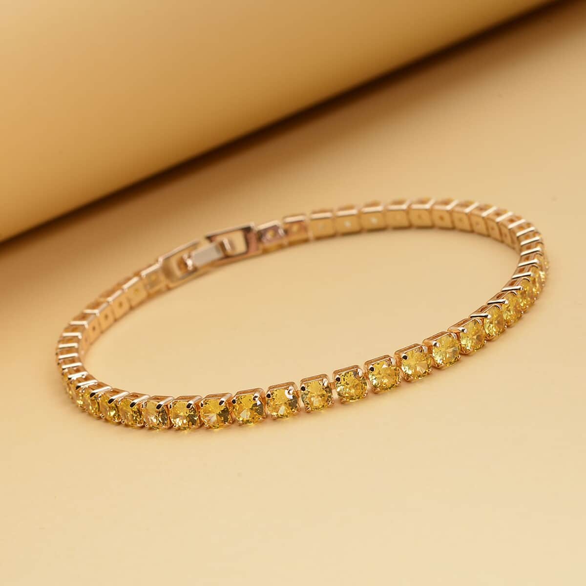 Simulated Yellow Diamond Tennis Bracelet in Goldtone (7.25 In) 13.00 ctw image number 1