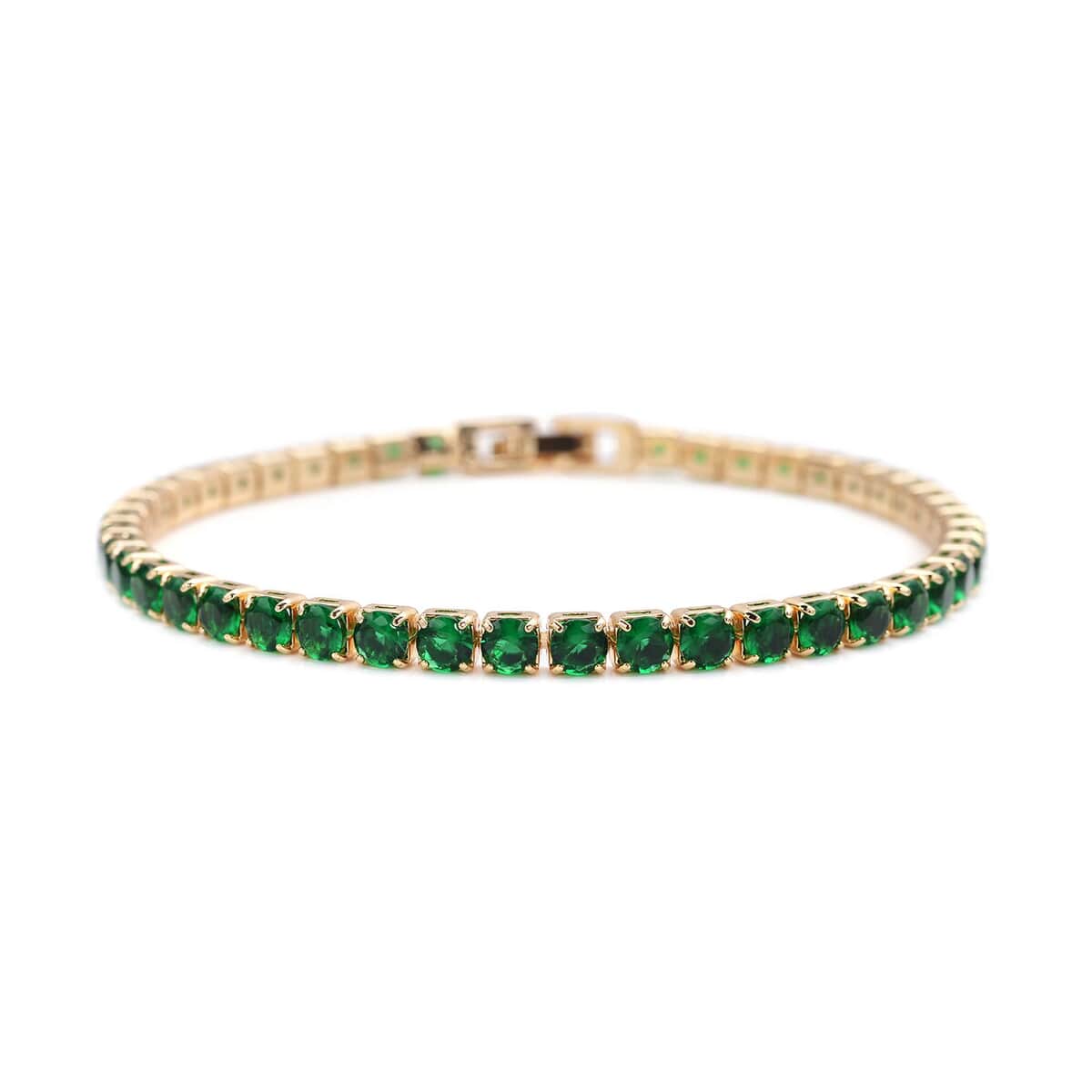 Simulated Emerald Tennis Bracelet in Goldtone (7.25 In) image number 0