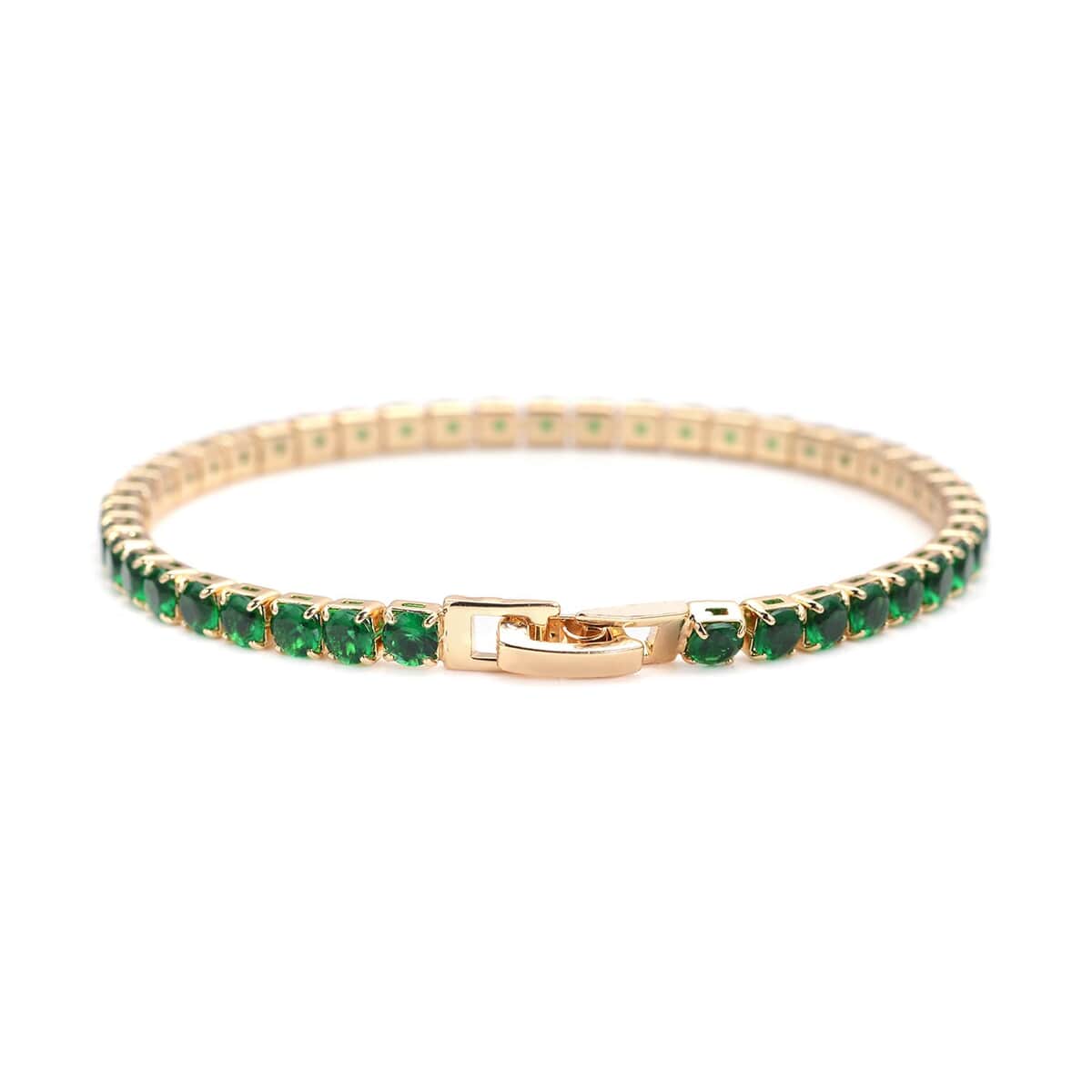 Simulated Emerald Tennis Bracelet in Goldtone (8.00 In) 13.00 ctw image number 3