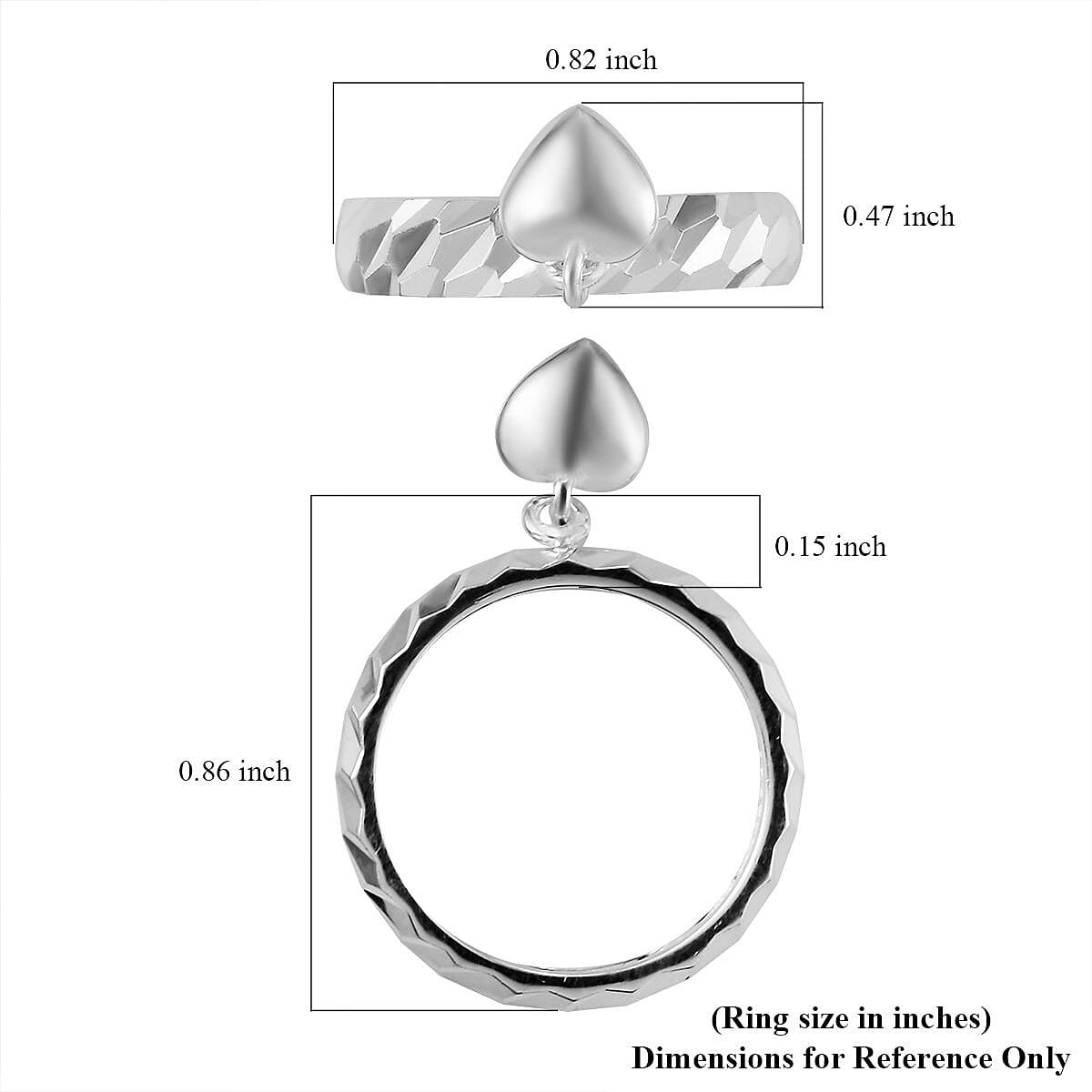 Sterling Silver Diamond-Cut Heart Charm Ring (Size 7.0) 2.65 Grams image number 5