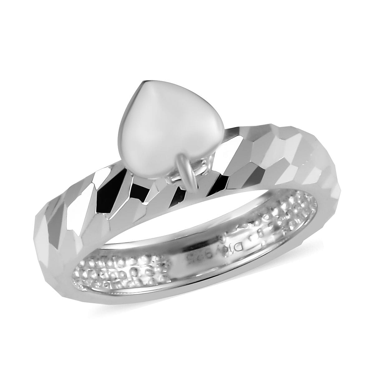 Sterling Silver Diamond-Cut Heart Charm Ring (Size 8.0) 2.65 Grams image number 0