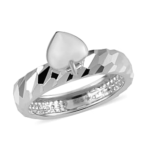 Sterling Silver Diamond-Cut Heart Charm Ring (Size 8.0) 2.65 Grams