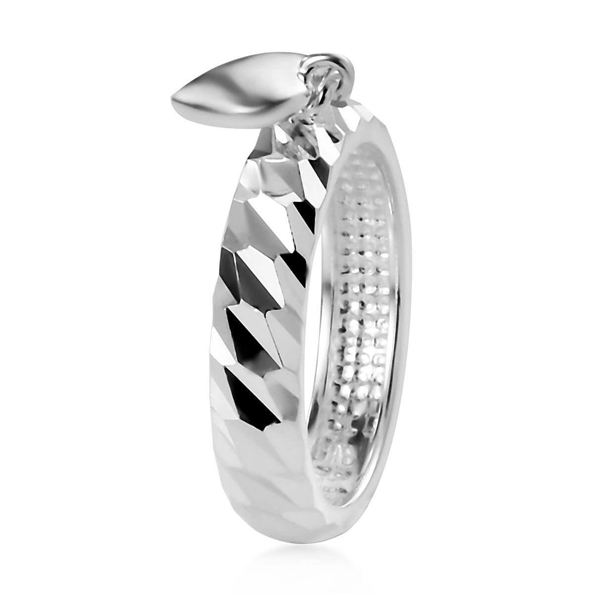 Sterling Silver Diamond-Cut Heart Charm Ring (Size 8.0) 2.65 Grams image number 3