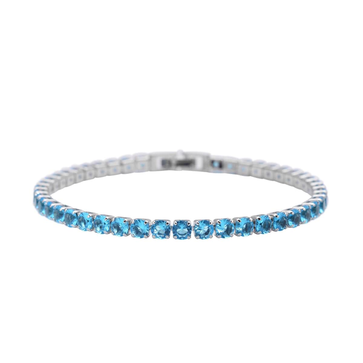 Simulated Blue Topaz Tennis Bracelet in Silvertone (8.00 In) 13.00 ctw image number 0
