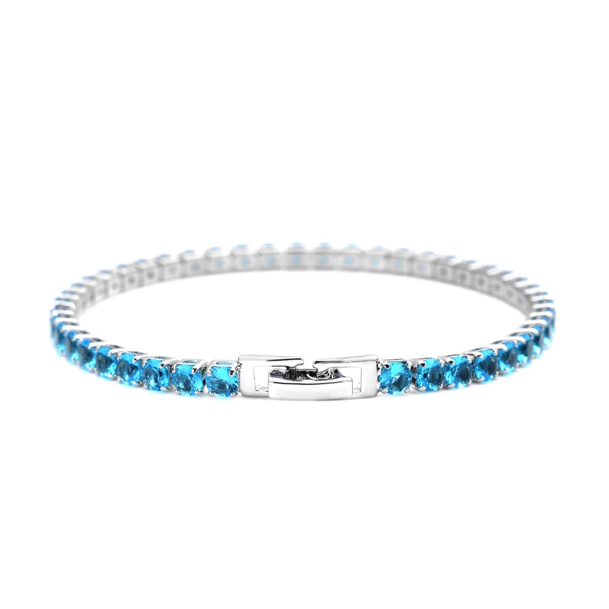 Simulated Blue Topaz Tennis Bracelet in Silvertone (8.00 In) 13.00 ctw image number 2