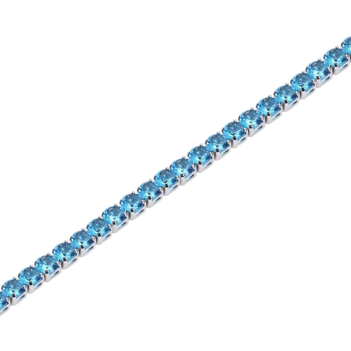 Simulated Blue Topaz Tennis Bracelet in Silvertone (8.00 In) 13.00 ctw image number 3