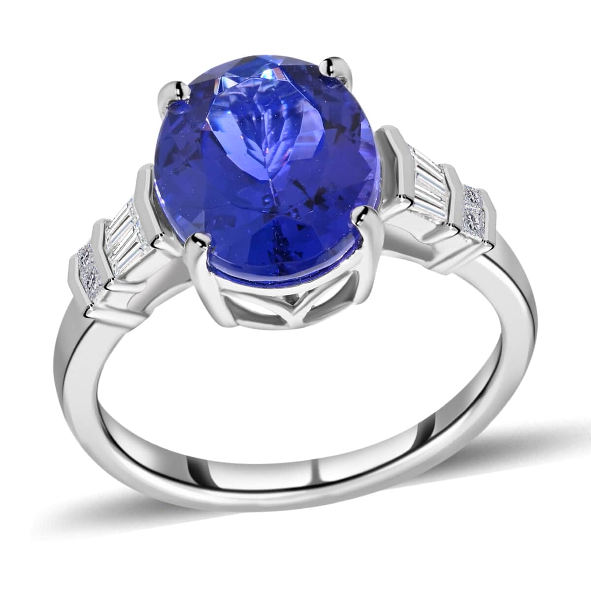 Certified and Appraised RHAPSODY 950 Platinum AAAA Tanzanite and E-F VS Diamond Ring 6.35 Grams 5.05 ctw image number 0