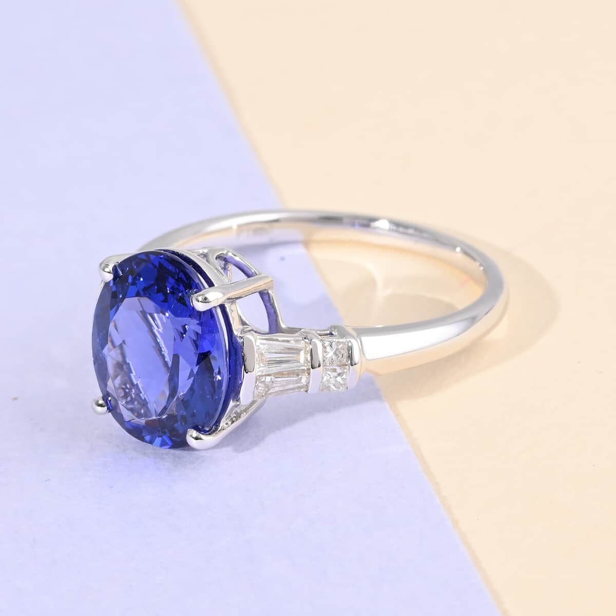 Certified and Appraised Rhapsody 950 Platinum AAAA Tanzanite and E-F VS Diamond Ring (Size 9.0) 6.35 Grams 5.05 ctw image number 1