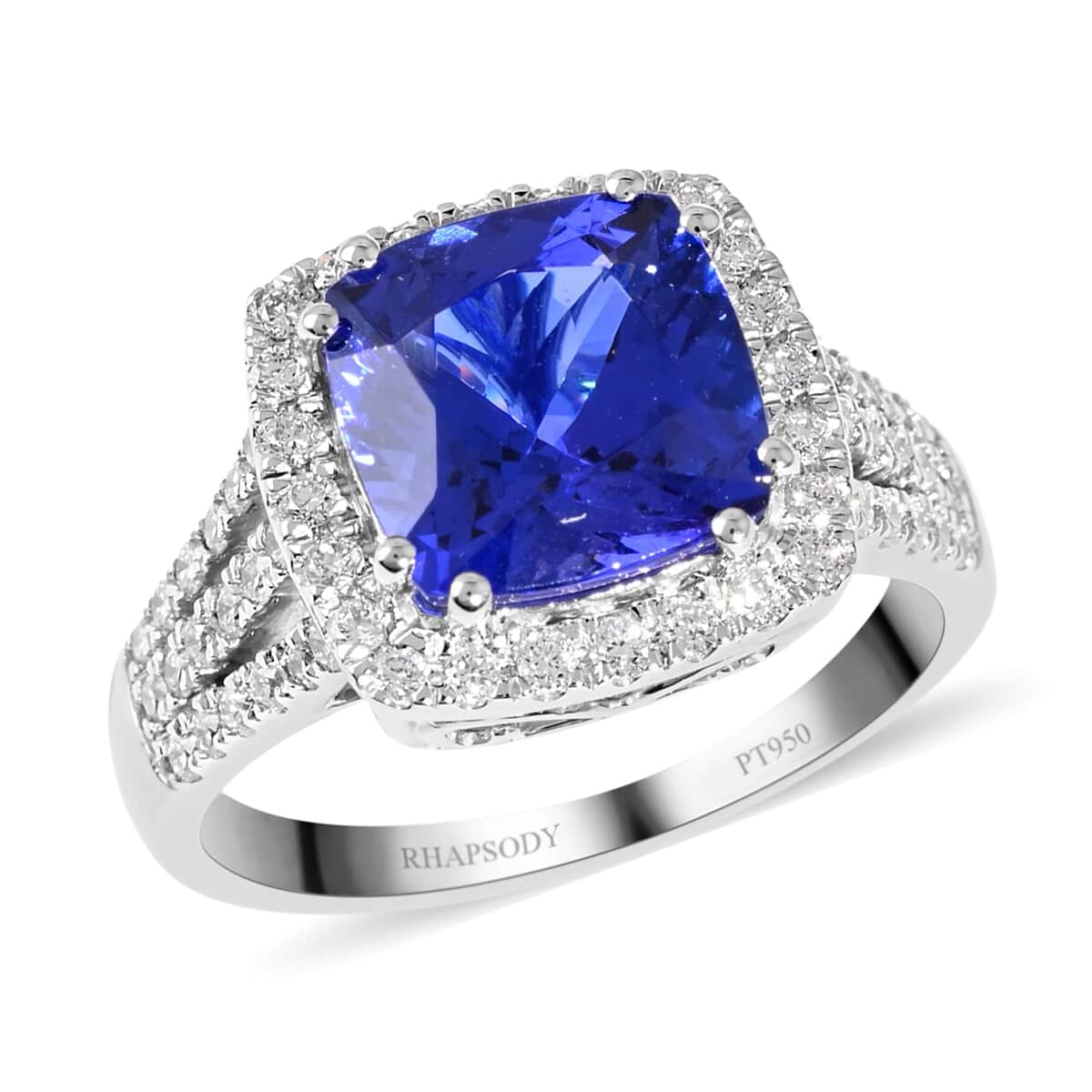 Certified Rhapsody 950 Platinum AAAA Tanzanite and E-F VS Diamond Ring (Size 10.0) 8.50 Grams 5.20 ctw image number 0