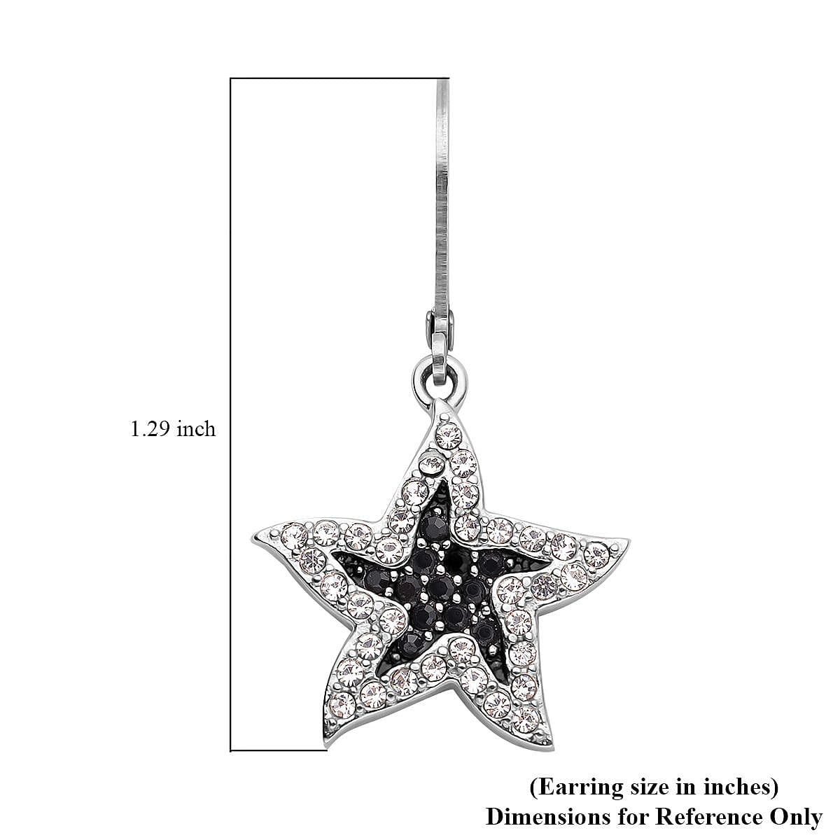 Black & White Austrian Crystal Starfish Earrings in Stainless Steel