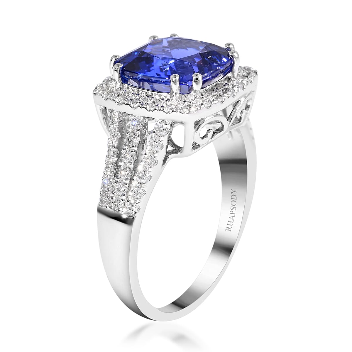 Certified & Appraised RHAPSODY 950 Platinum AAAA Tanzanite and E-F VS Diamond Ring (Size 7.0) 8.50 Grams 5.20 ctw image number 3